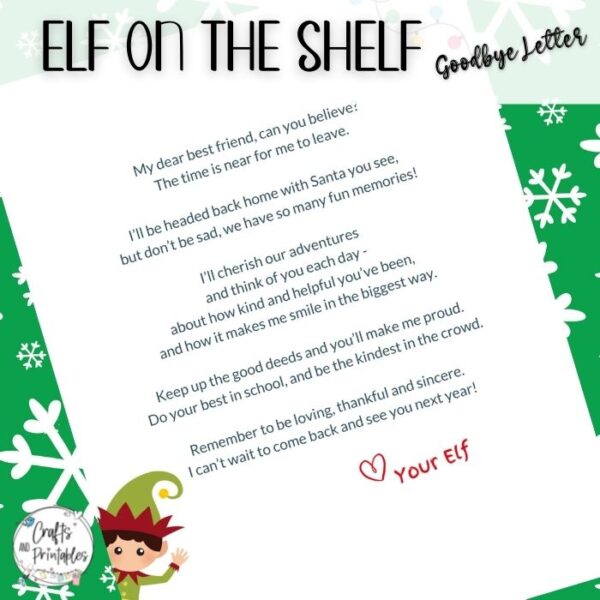 Elf on the Shelf Return Goodbye Printable