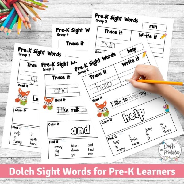 dolch sight words for pre-k worksheets 1