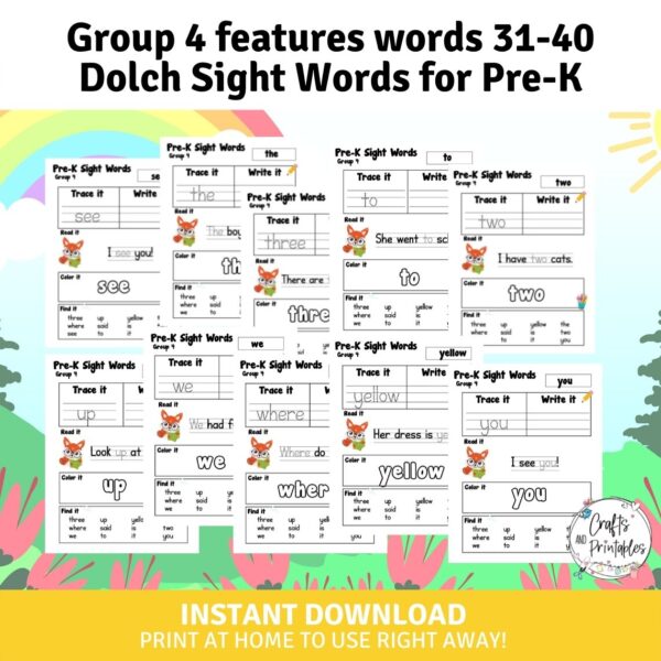 dolch sight words for pre-k worksheets 6