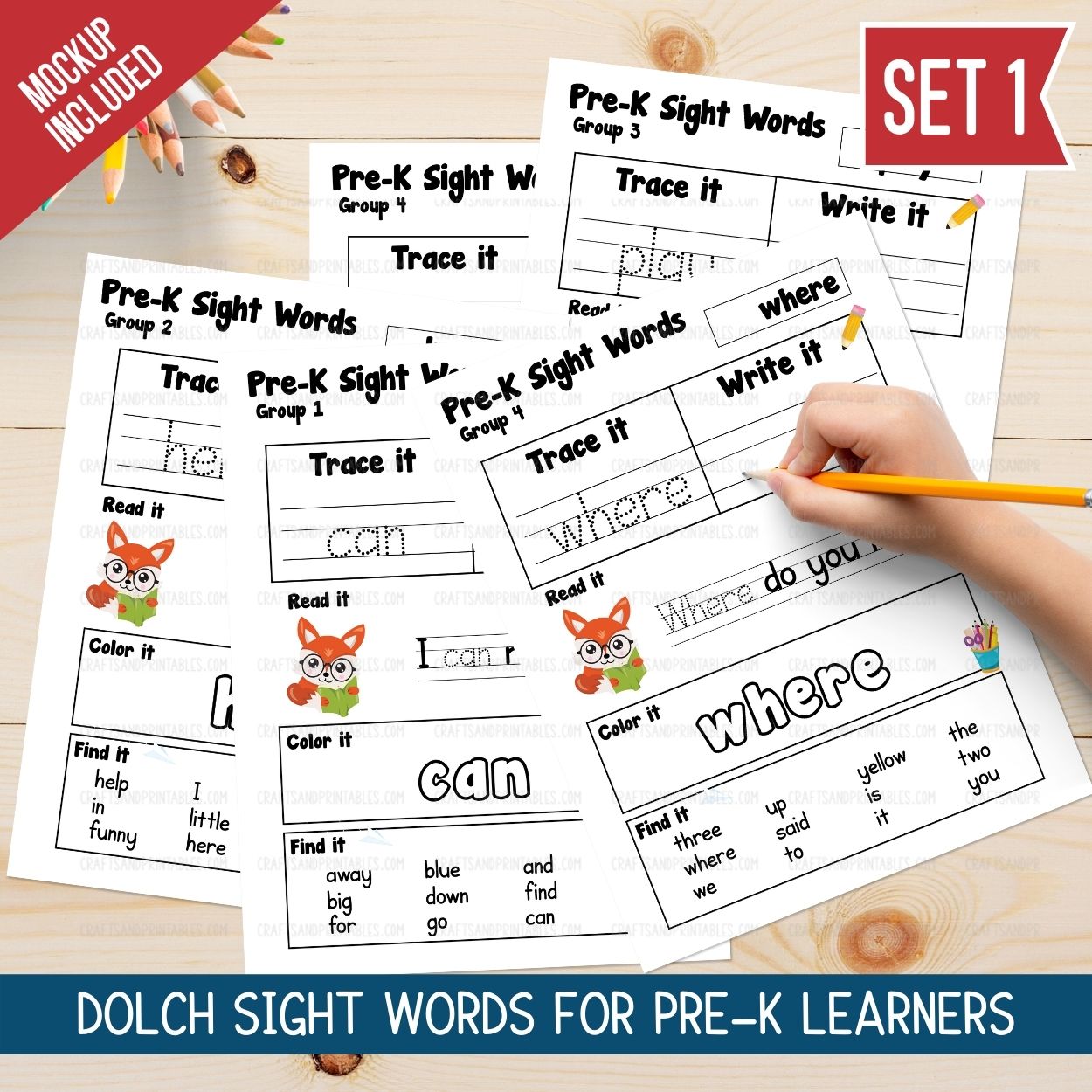 Set 1 PreK Dolch Sight Words Pintables